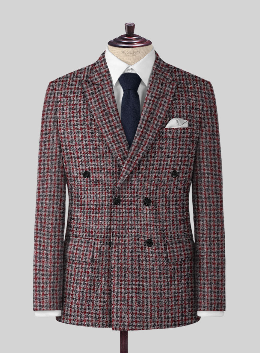 Highlander Heavy Maroon Houndstooth Tweed Jacket - StudioSuits