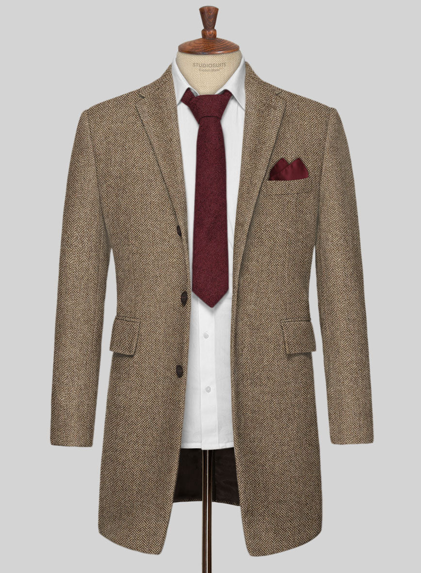 Irish Brown Herringbone Tweed Overcoat - StudioSuits
