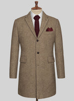 Irish Brown Herringbone Tweed Overcoat - StudioSuits