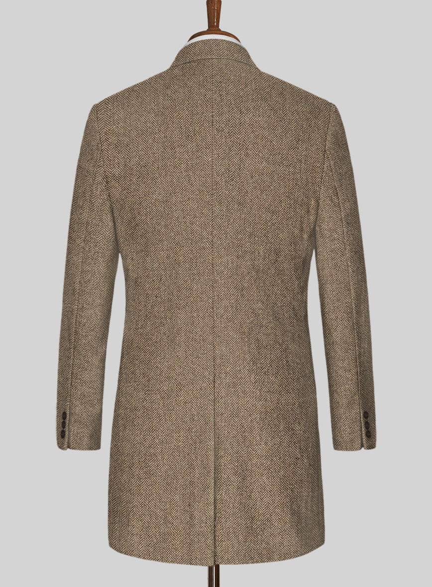 Irish Brown Herringbone Tweed Overcoat - StudioSuits