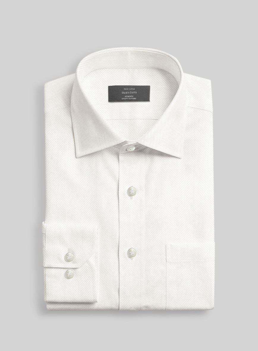 Italian Off White Wide Herringbone Shirt - StudioSuits