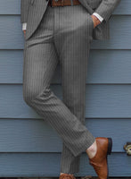 Italian Afito Gray Chalkstripe Flannel Pants - StudioSuits