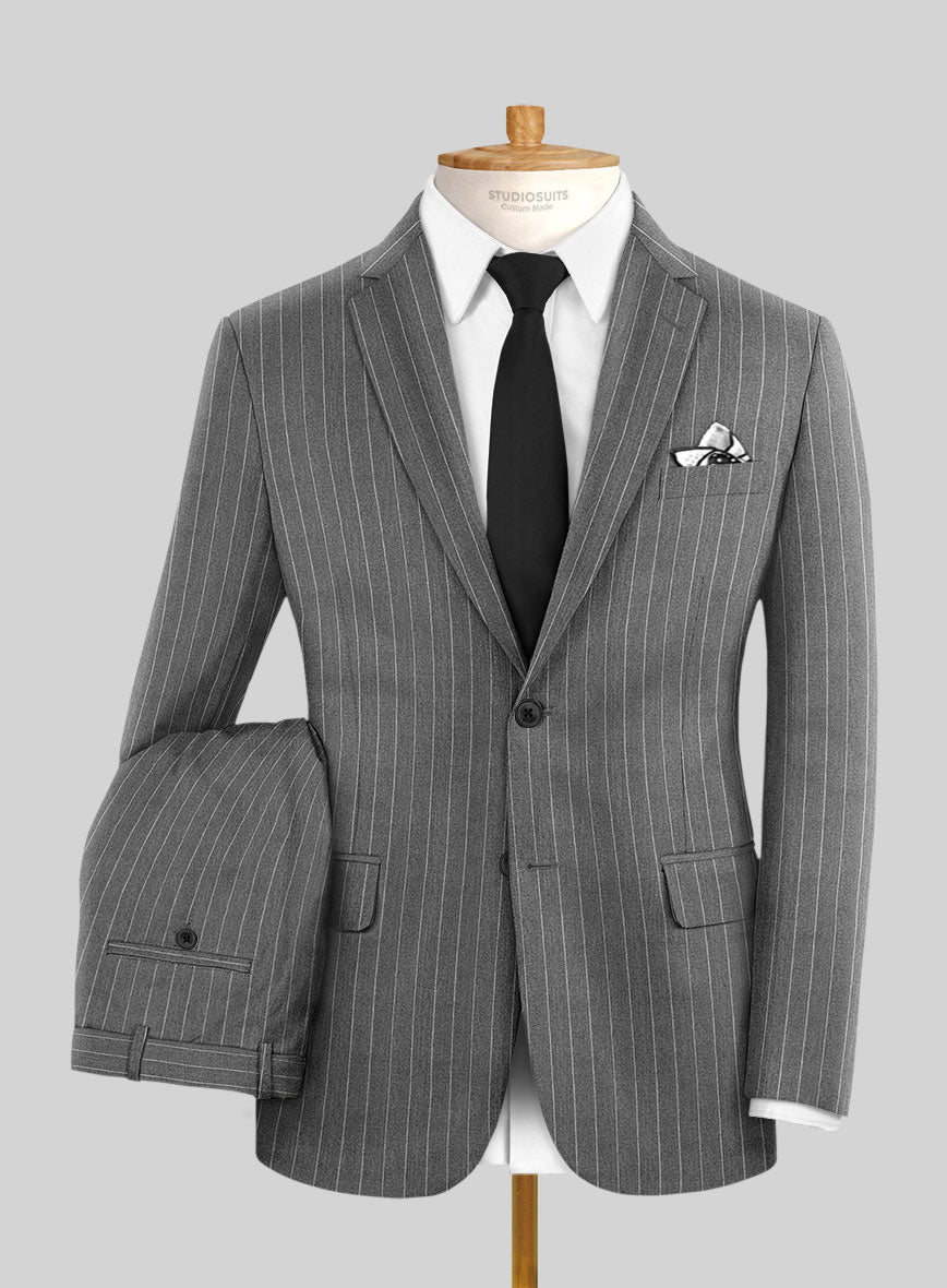Italian Afito Gray Chalkstripe Flannel Suit - StudioSuits
