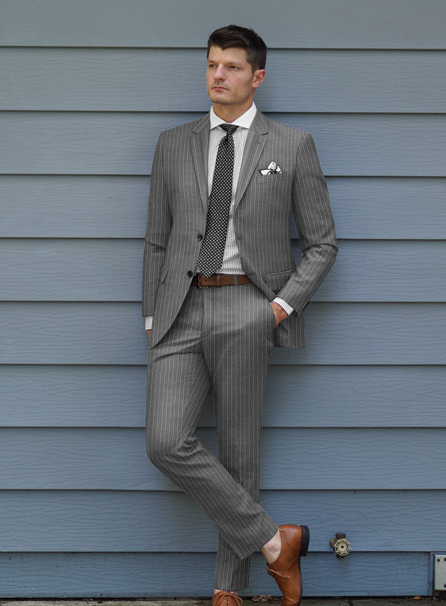 Italian Afito Gray Chalkstripe Flannel Suit - StudioSuits