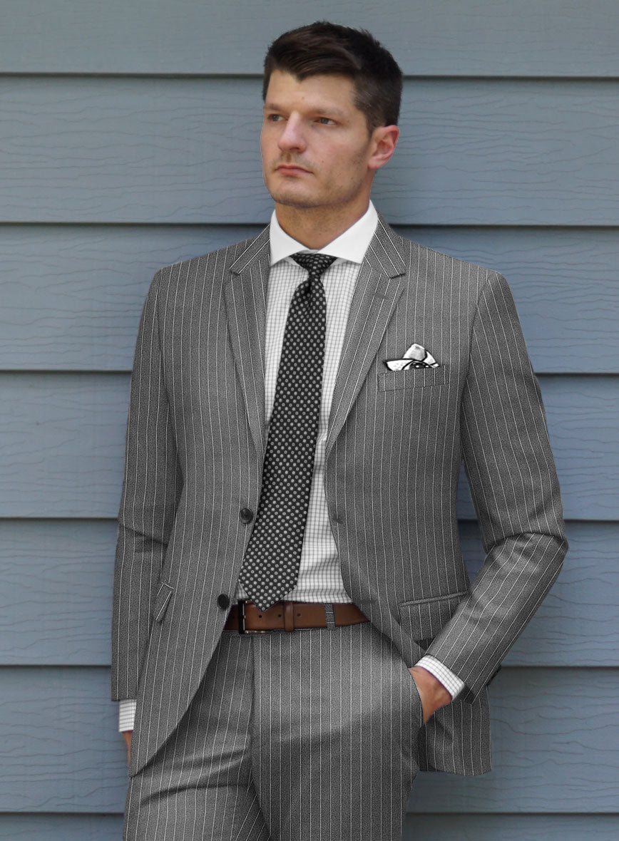 Italian Afito Gray Chalkstripe Flannel Suit - StudioSuits