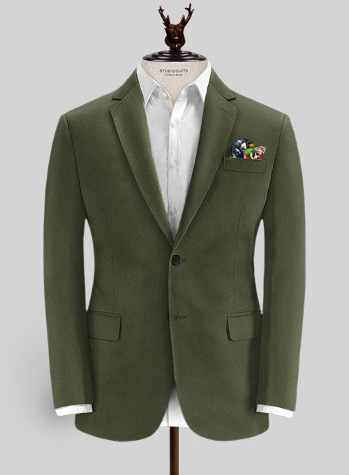 Italian Army Green Cotton Stretch Jacket - StudioSuits