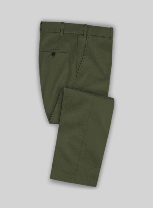 Italian Army Green Cotton Stretch Pants - StudioSuits