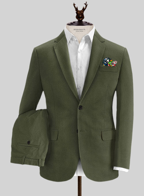 Italian Army Green Cotton Stretch Suit - StudioSuits