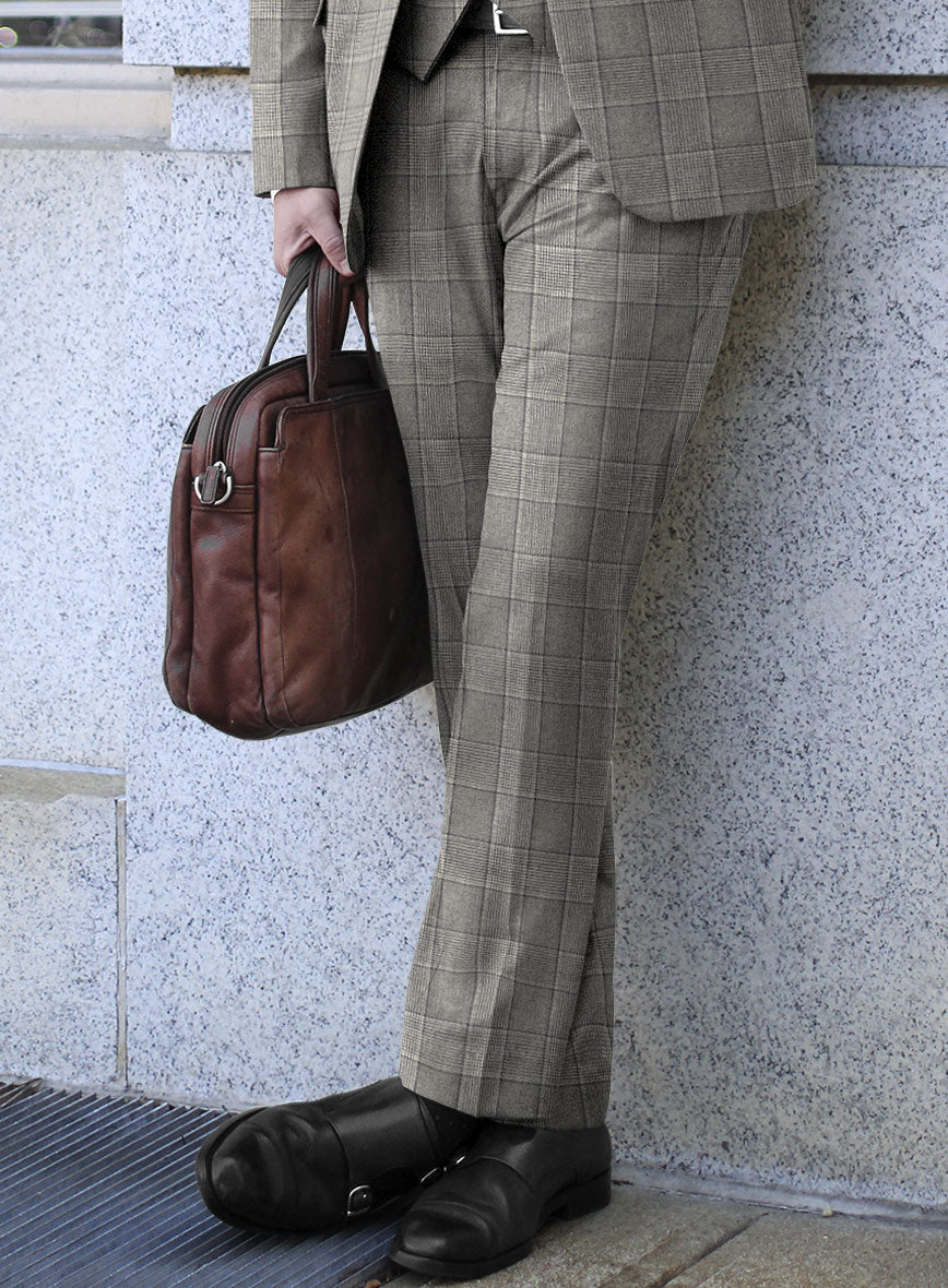 Italian Brown Prince Of Wales Flannel Pants - StudioSuits
