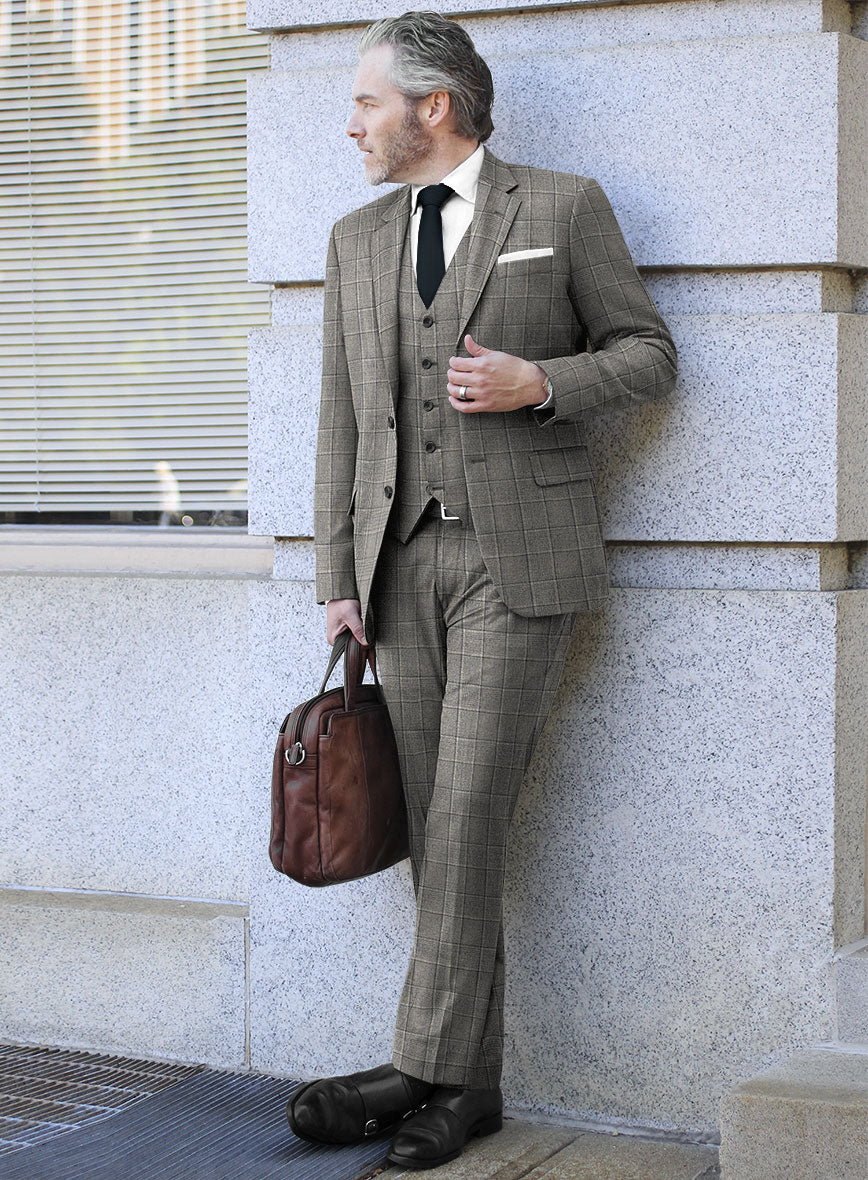 Italian Brown Prince Of Wales Flannel Suit - StudioSuits
