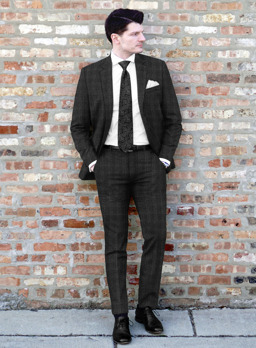 Italian Ecar Black Checks Flannel Suit - StudioSuits