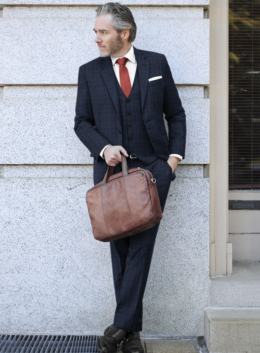 Italian Flick Dark Blue Checks Flannel Suit - StudioSuits