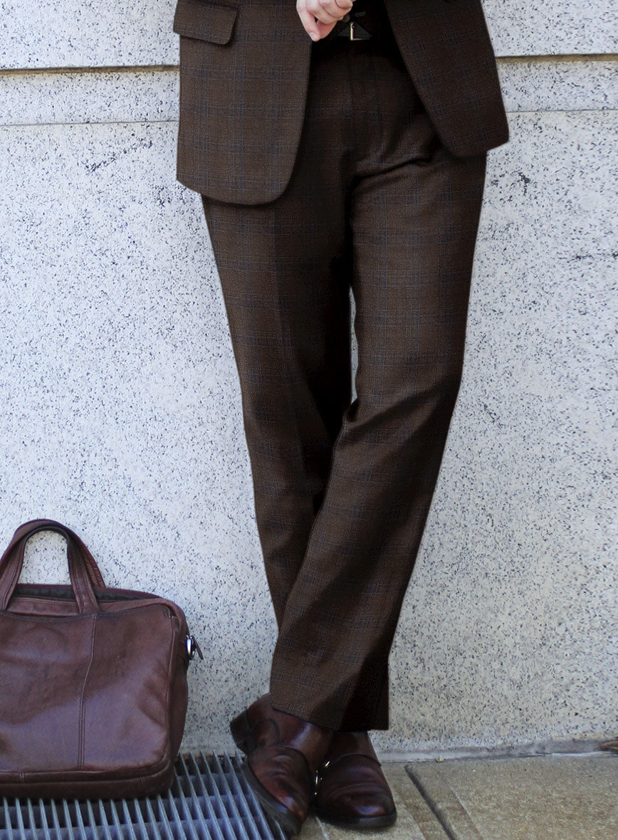 Italian Gaze Brown Checks Flannel Pants - StudioSuits