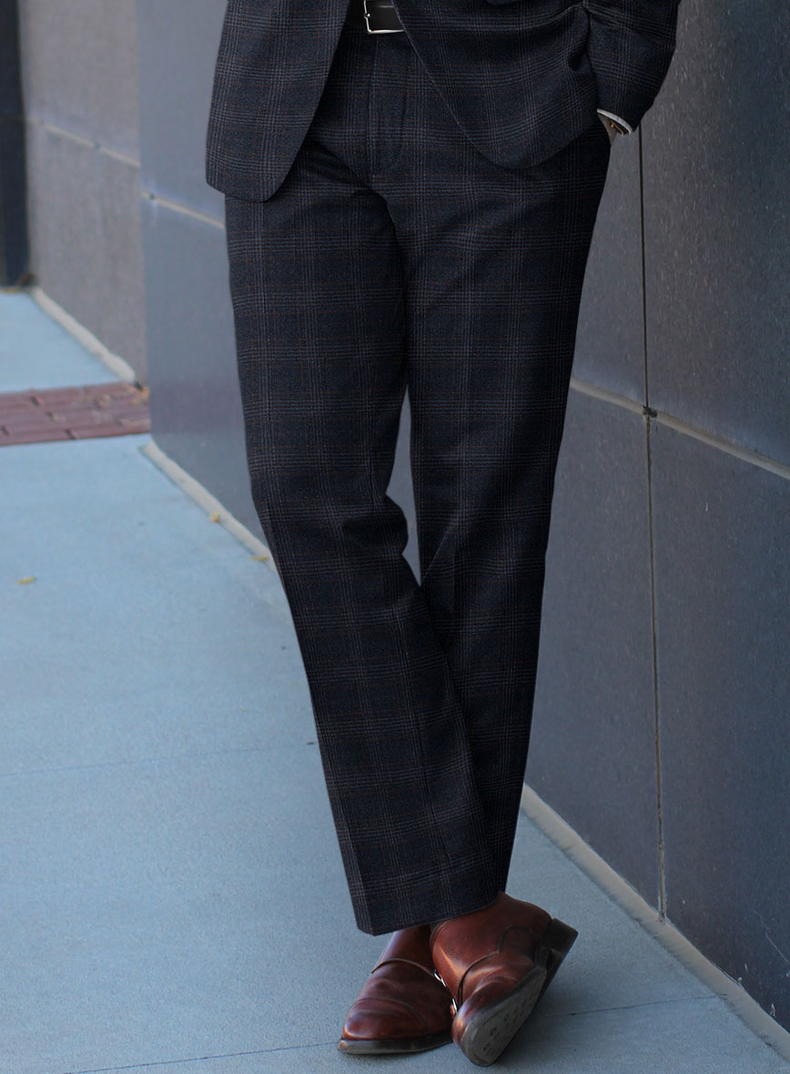 Italian Lark Blue Checks Flannel Pants - StudioSuits