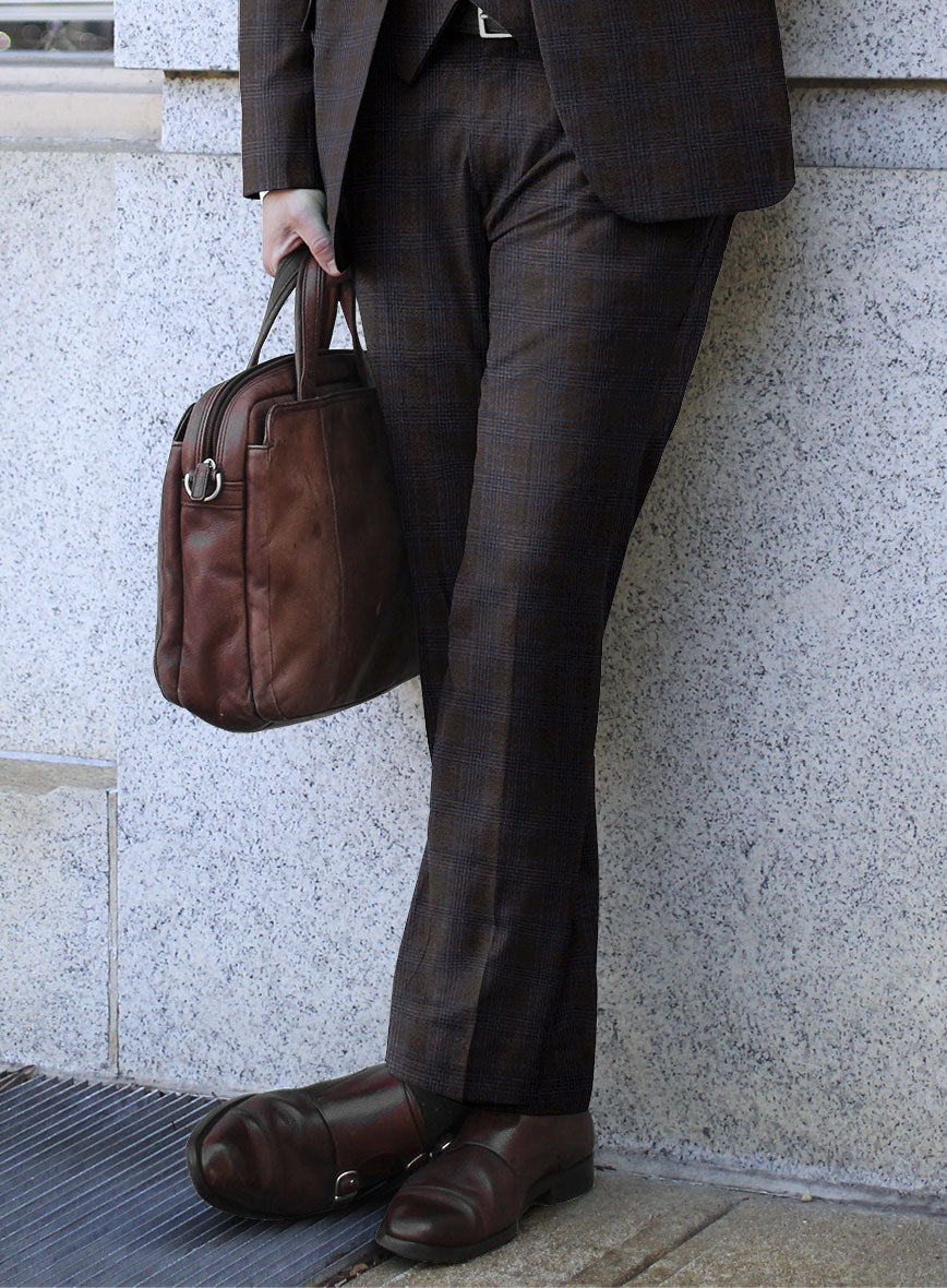 Italian Lark Brown Checks Flannel Pants - StudioSuits