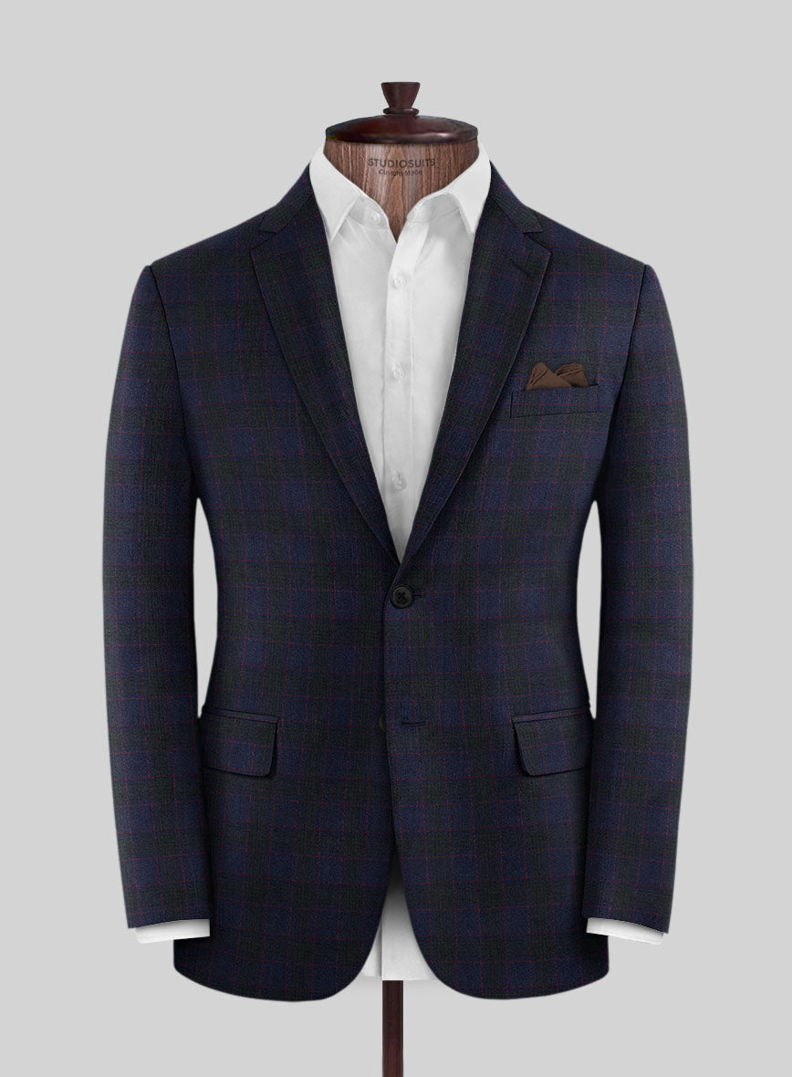 Italian Lark Indigo Blue Checks Flannel Jacket - StudioSuits