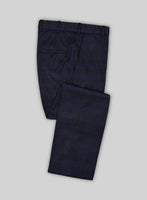 Italian Lark Indigo Blue Checks Flannel Pants - StudioSuits