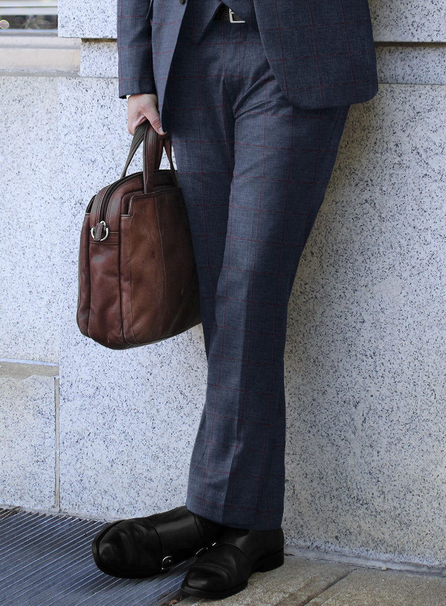 Italian Murano Leopo Blue Wool Linen Pants - StudioSuits