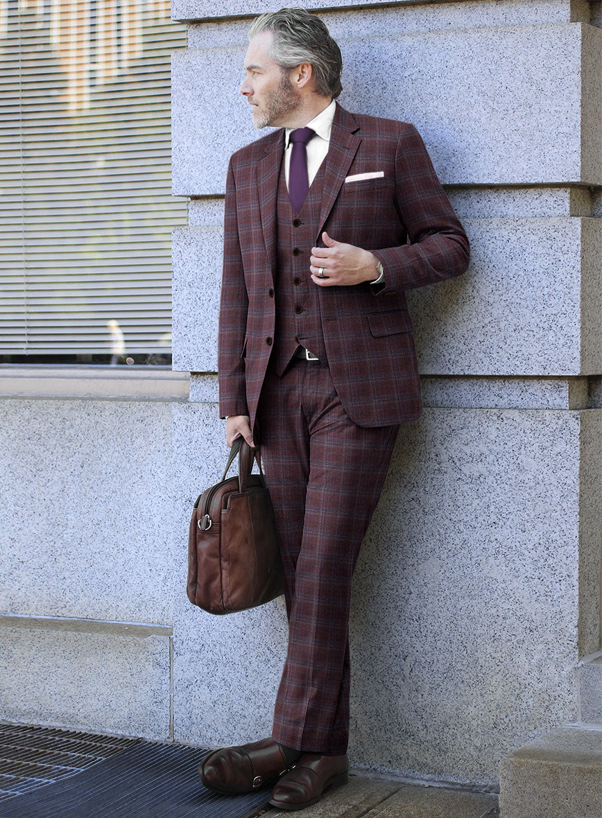 Italian Ofra Maroon Checks Flannel Suit - StudioSuits