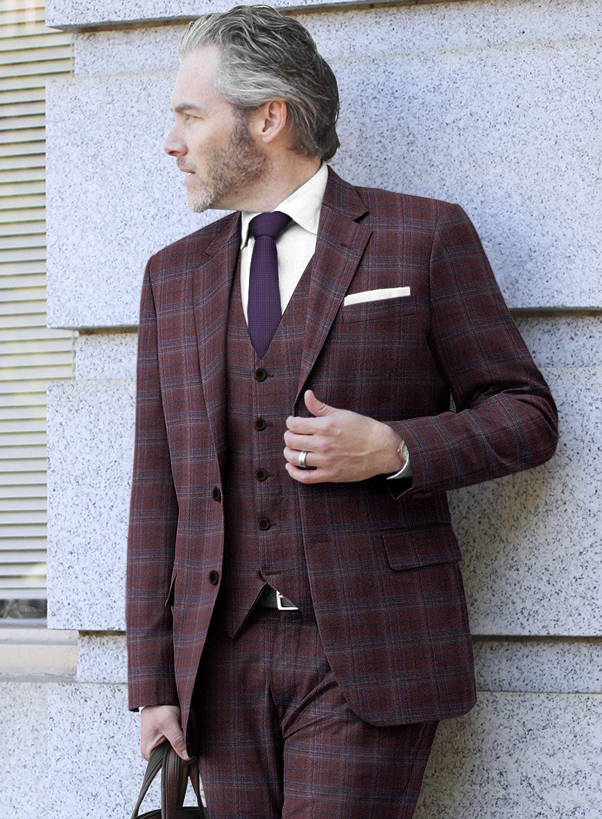 Italian Ofra Maroon Checks Flannel Suit - StudioSuits