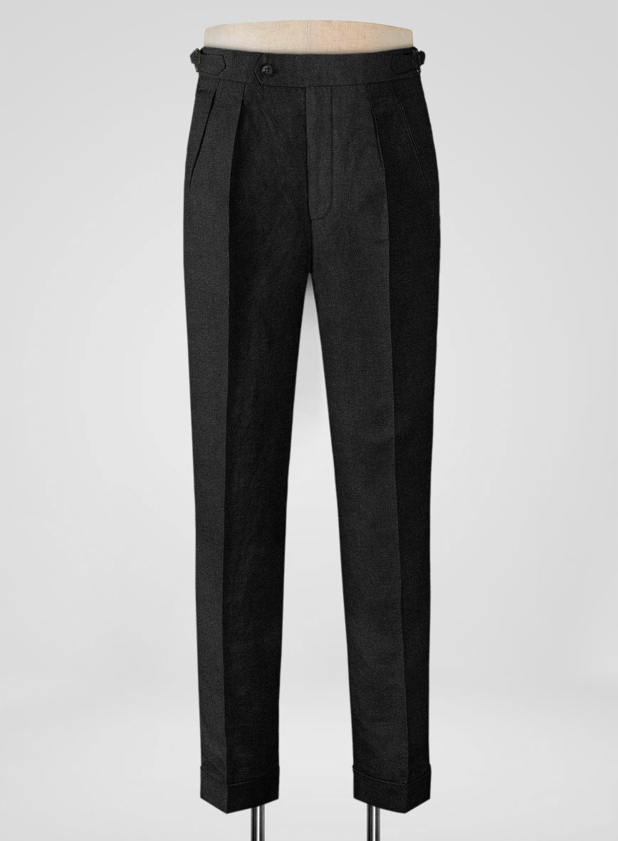 Italian Prato Black Dobby Linen Highland Trousers - StudioSuits