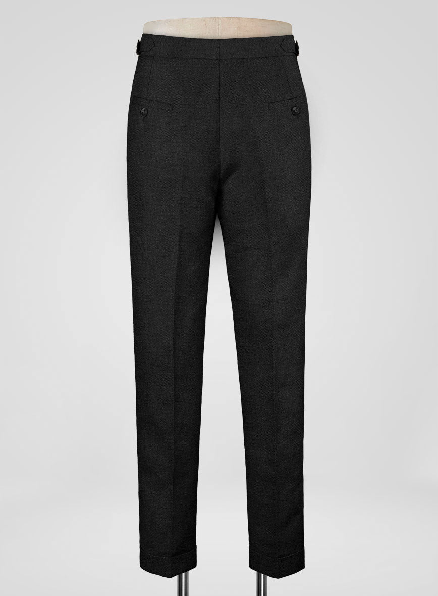 Italian Prato Black Dobby Linen Highland Trousers - StudioSuits