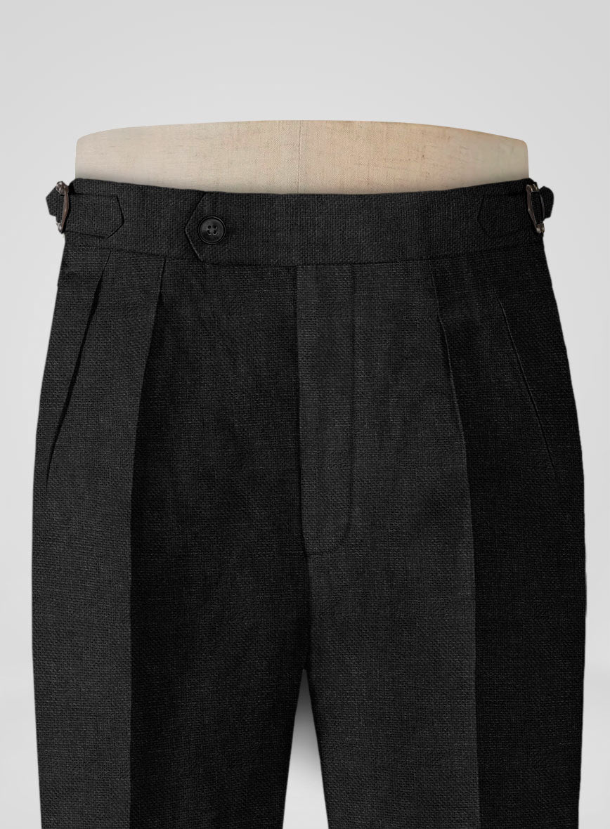 Italian Prato Black Dobby Linen Highland Trousers - StudioSuits