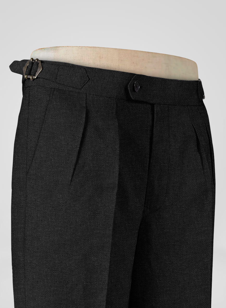 Italian Prato Black Dobby Linen Highland Trousers - StudioSuits