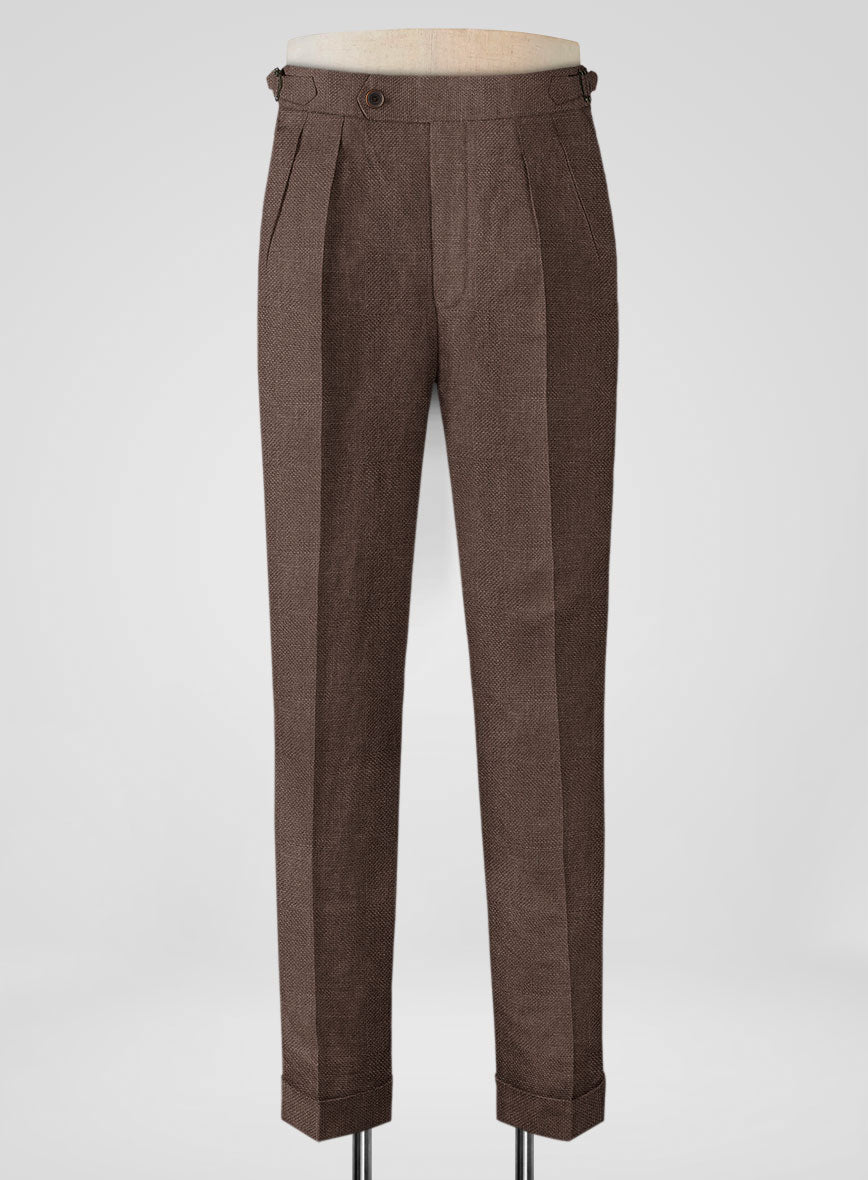Italian Prato Brown Dobby Linen Highland Trousers - StudioSuits