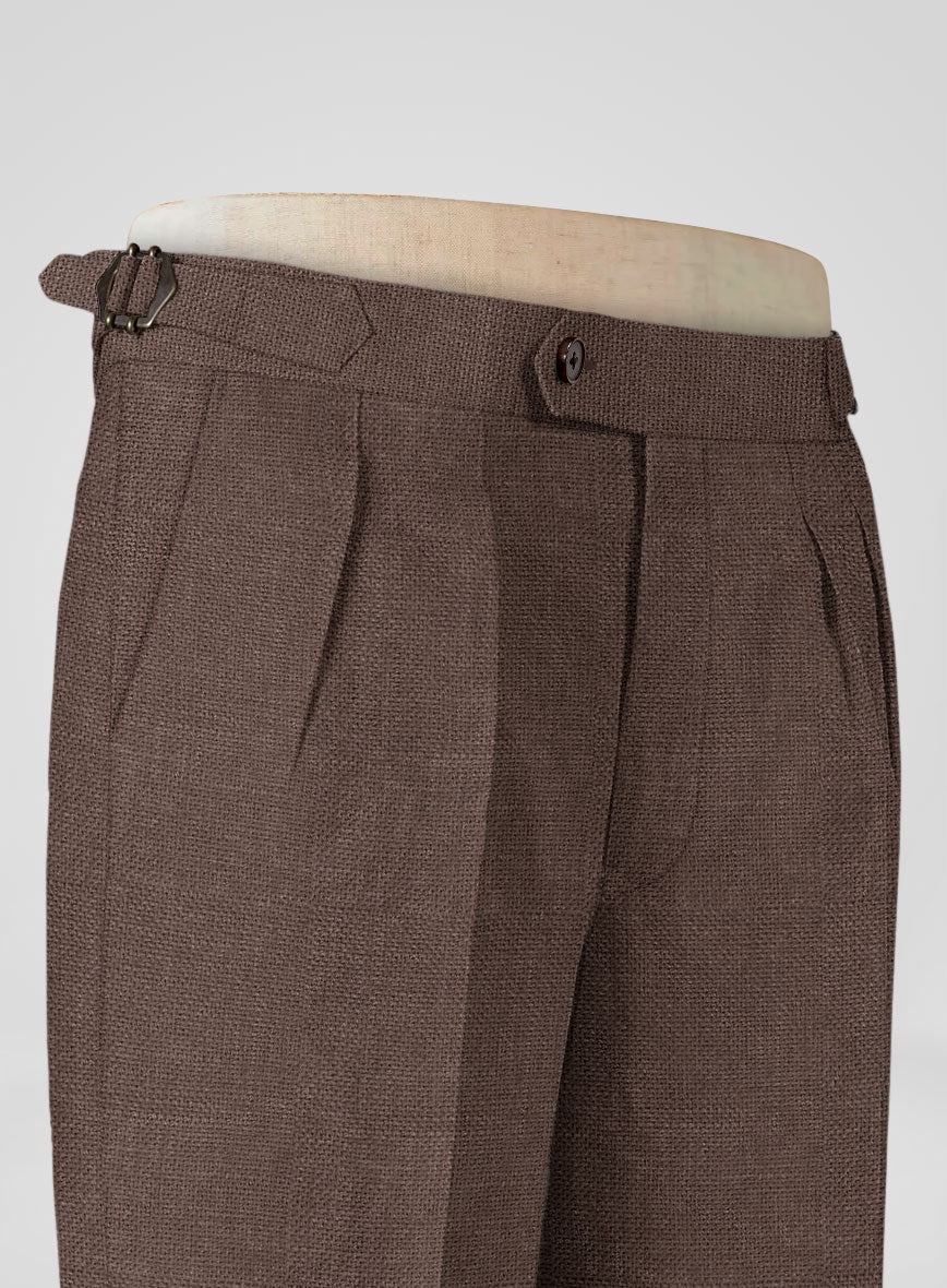 Italian Prato Brown Dobby Linen Highland Trousers - StudioSuits