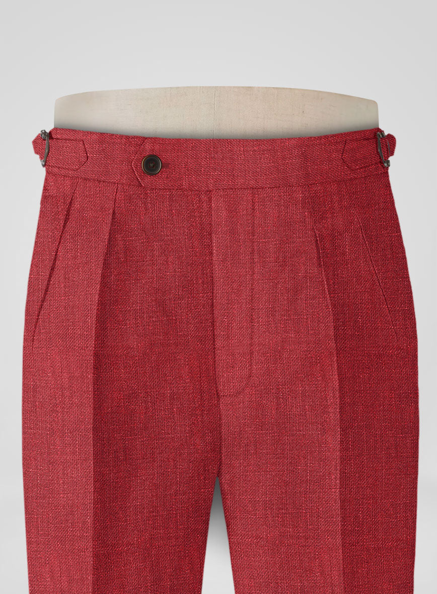 Italian Prato Burgundy Linen Highland Trousers - StudioSuits