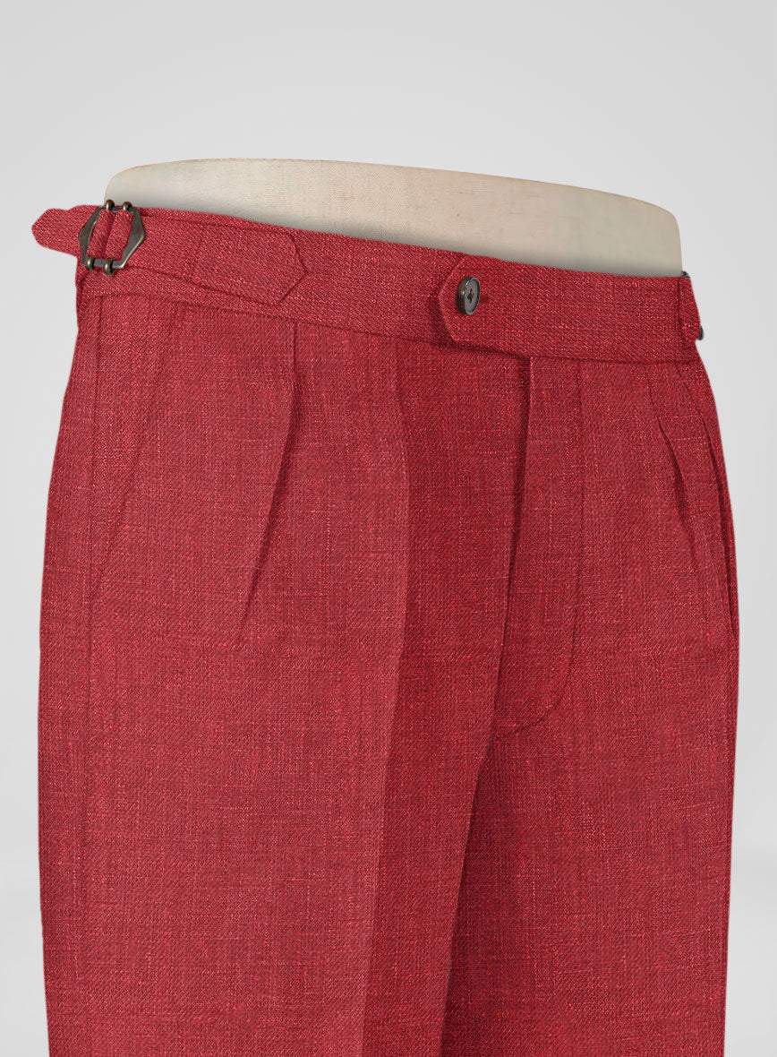 Italian Prato Burgundy Linen Highland Trousers - StudioSuits