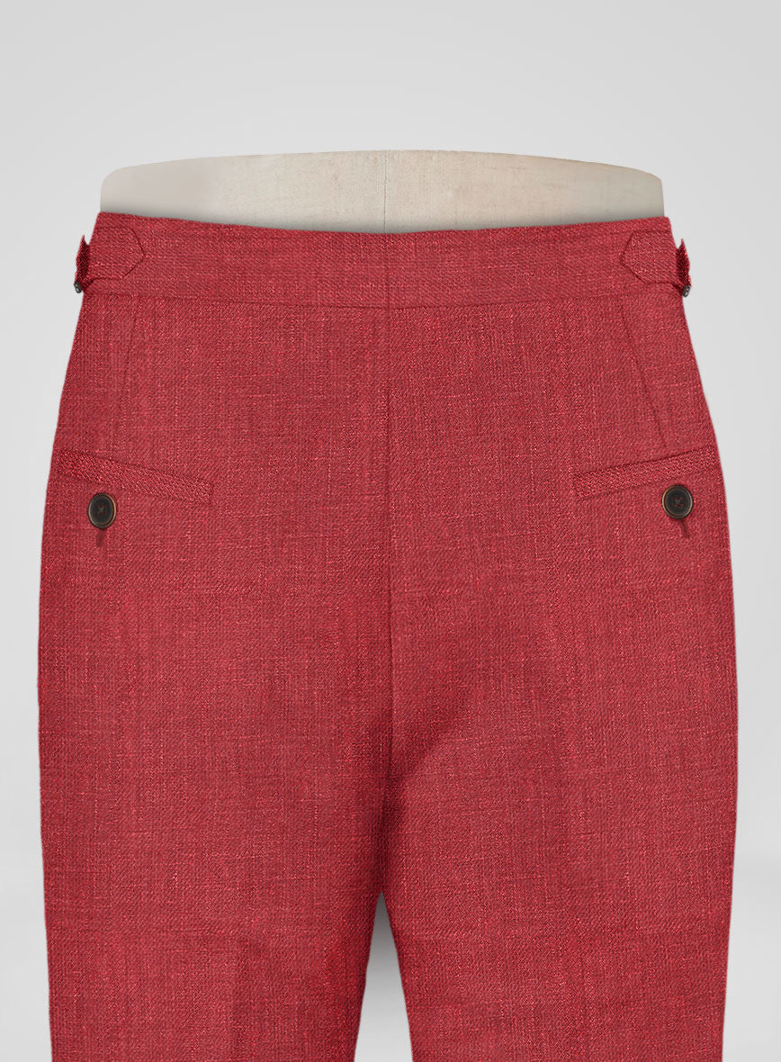 Italian Prato Burgundy Linen Highland Trousers - StudioSuits