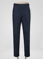 Italian Prato Dark Blue Dobby Linen Highland Trousers - StudioSuits