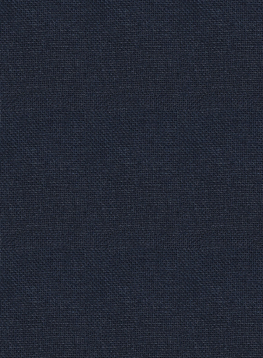 Italian Prato Dark Blue Dobby Linen Highland Trousers - StudioSuits