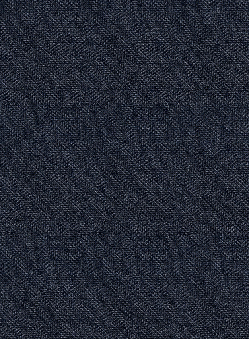 Italian Prato Dark Blue Dobby Linen Highland Trousers - StudioSuits