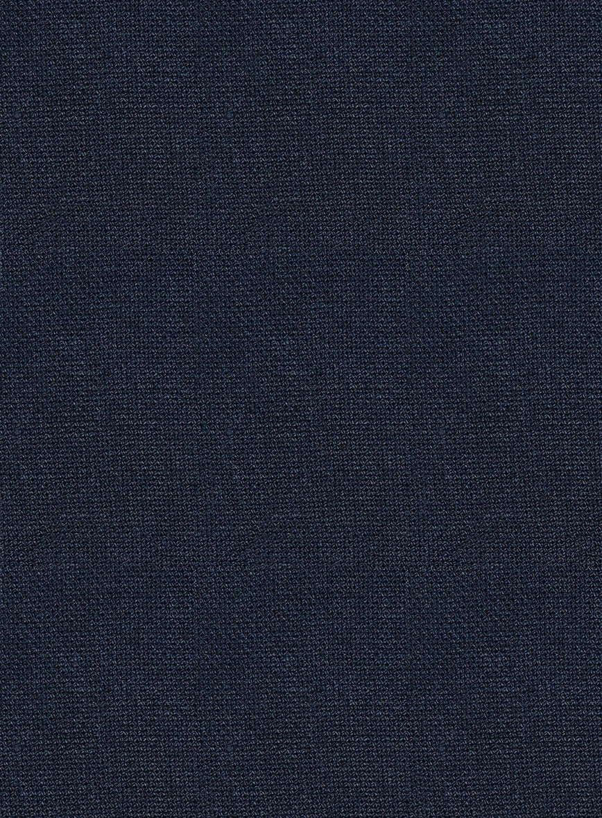 Italian Prato Dark Blue Dobby Linen Highland Trousers - StudioSuits