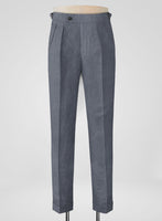 Italian Prato Gray Dobby Linen Highland Trousers - StudioSuits