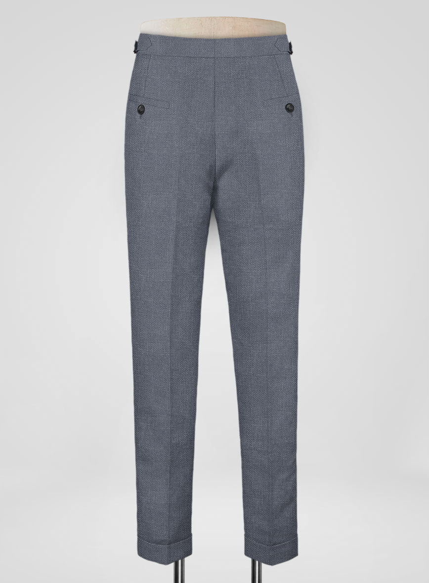 Italian Prato Gray Dobby Linen Highland Trousers - StudioSuits