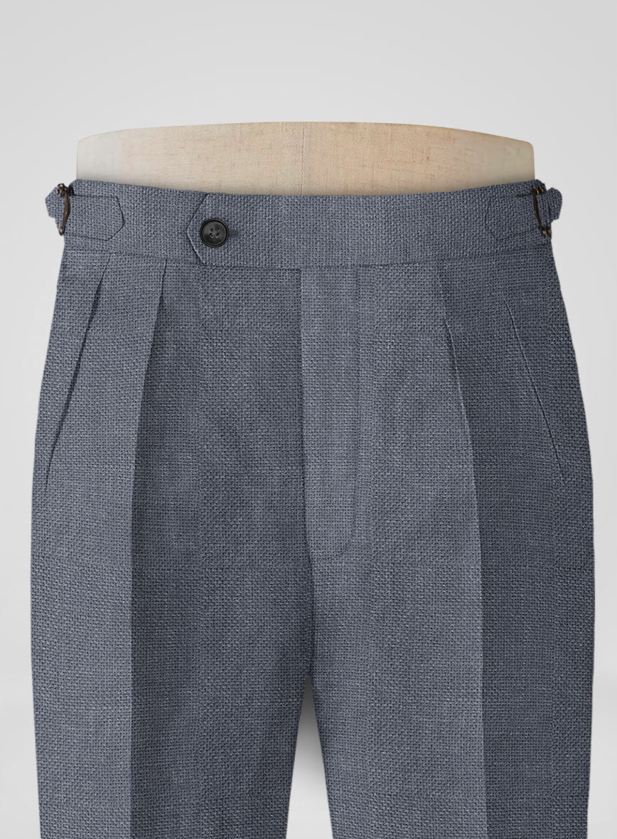 Italian Prato Gray Dobby Linen Highland Trousers - StudioSuits