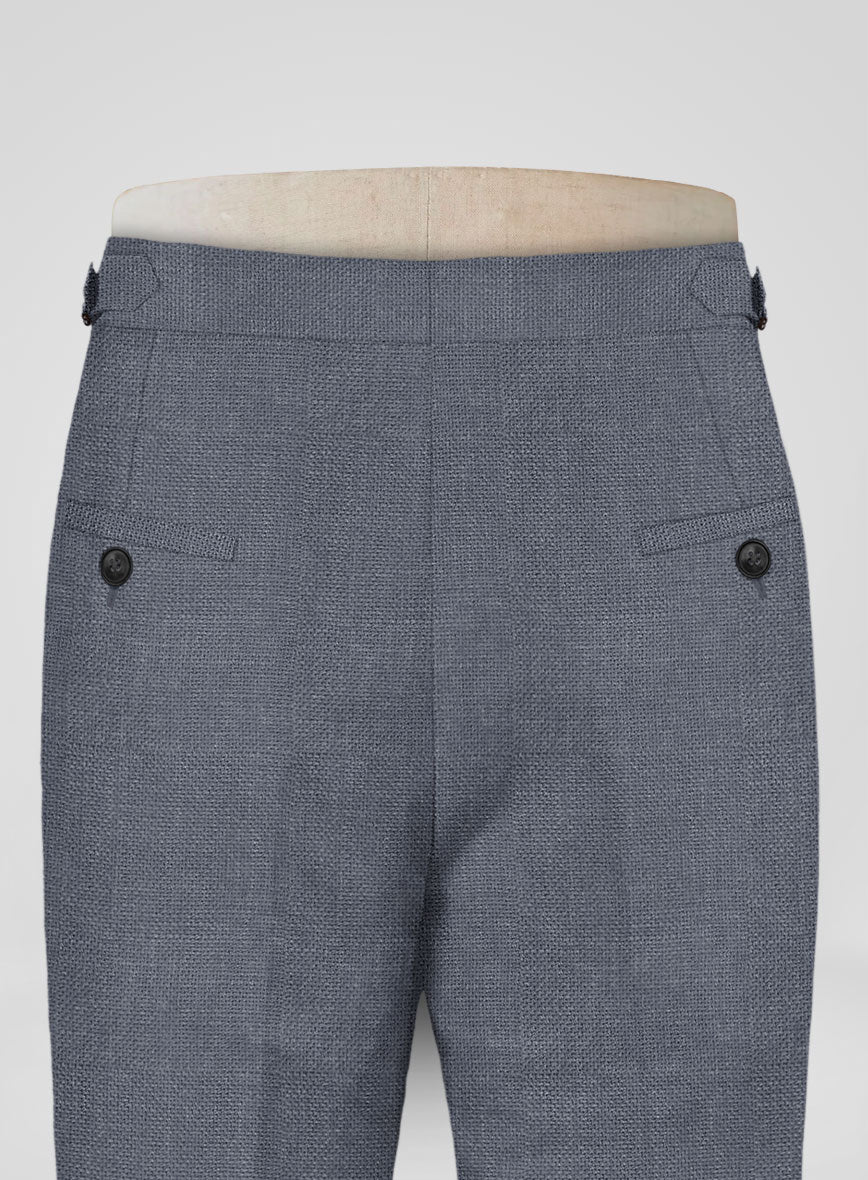 Italian Prato Gray Dobby Linen Highland Trousers - StudioSuits
