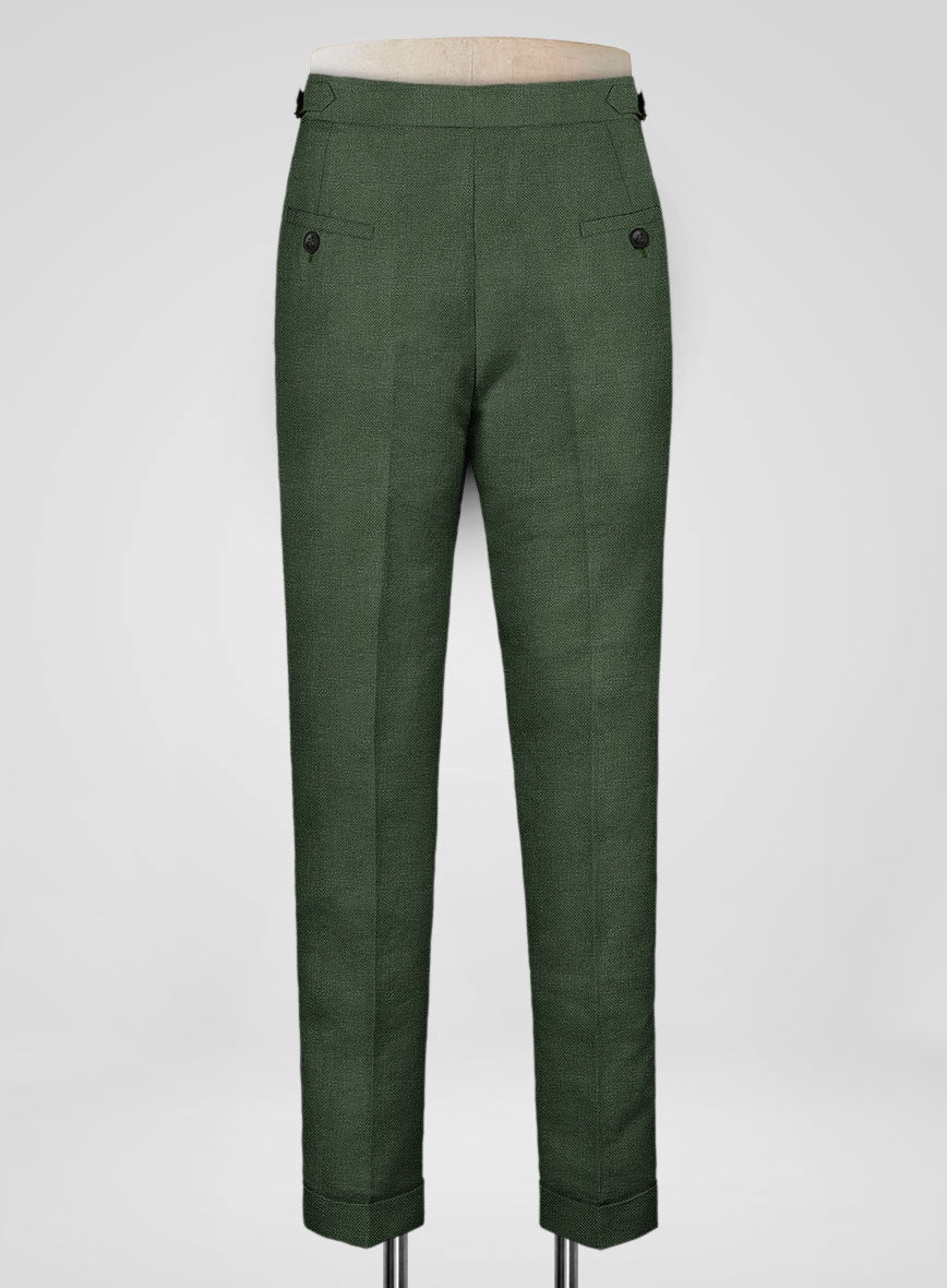 Italian Prato Green Dobby Linen Highland Trousers - StudioSuits