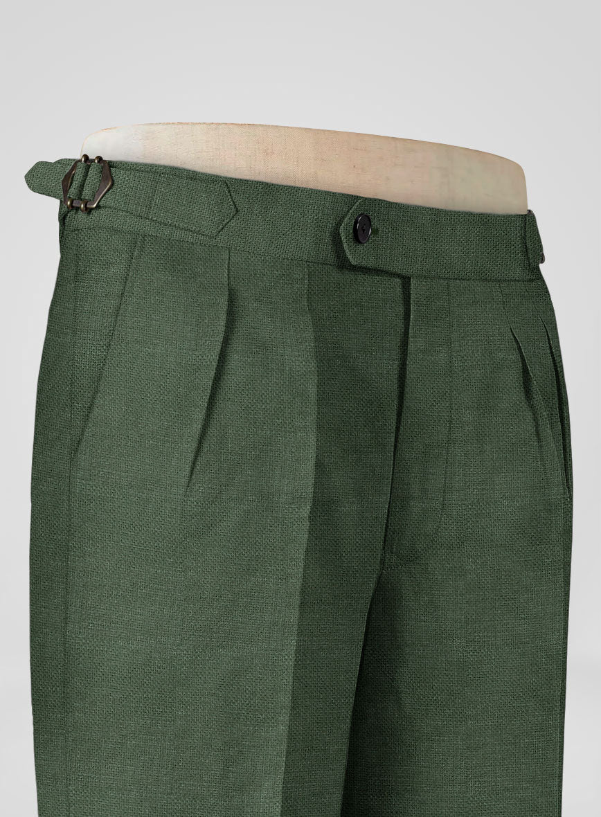 Italian Prato Green Dobby Linen Highland Trousers - StudioSuits