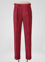 Italian Prato Red Dobby Linen Highland Trousers - StudioSuits