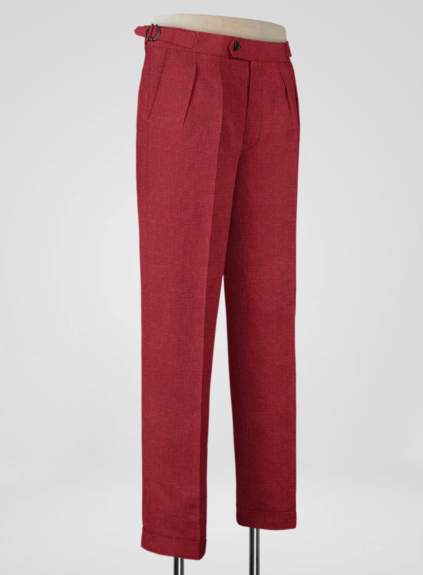 Italian Prato Red Dobby Linen Highland Trousers - StudioSuits