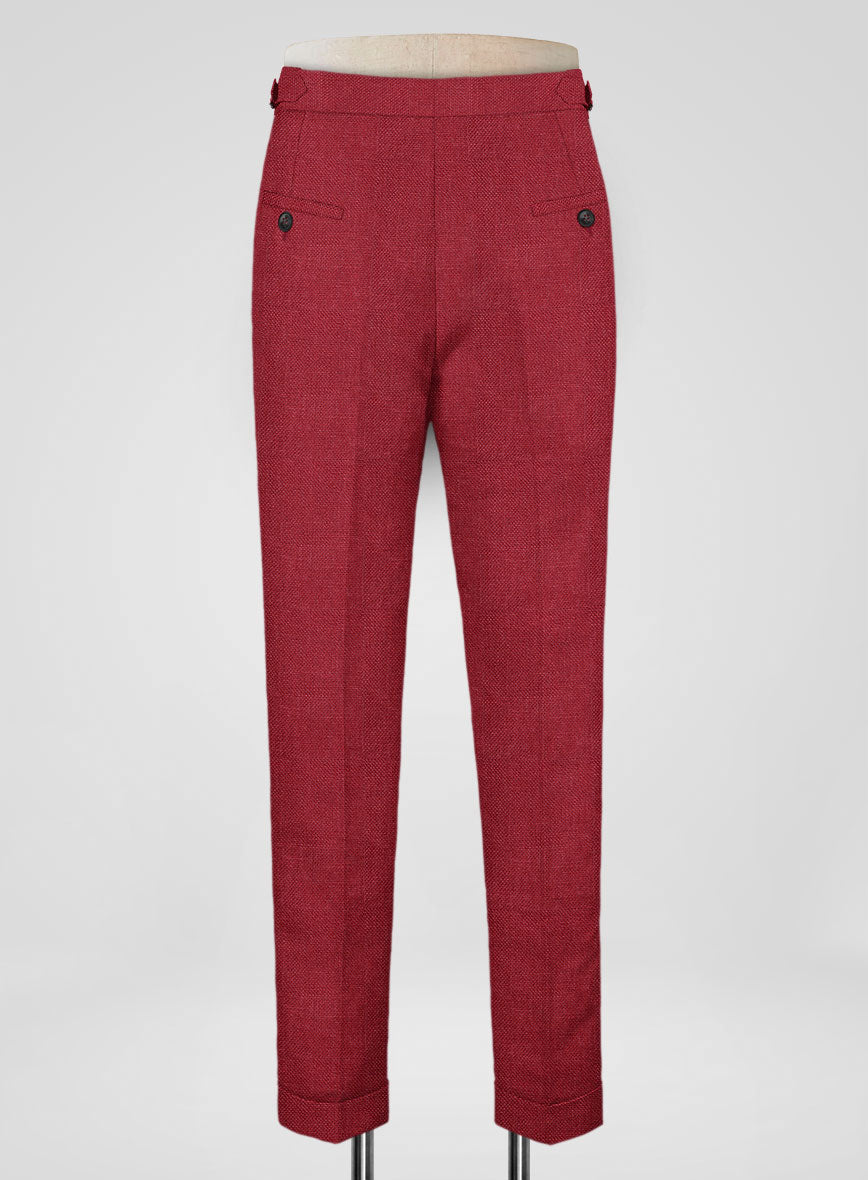 Italian Prato Red Dobby Linen Highland Trousers - StudioSuits