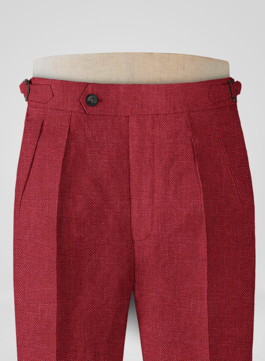 Italian Prato Red Dobby Linen Highland Trousers - StudioSuits