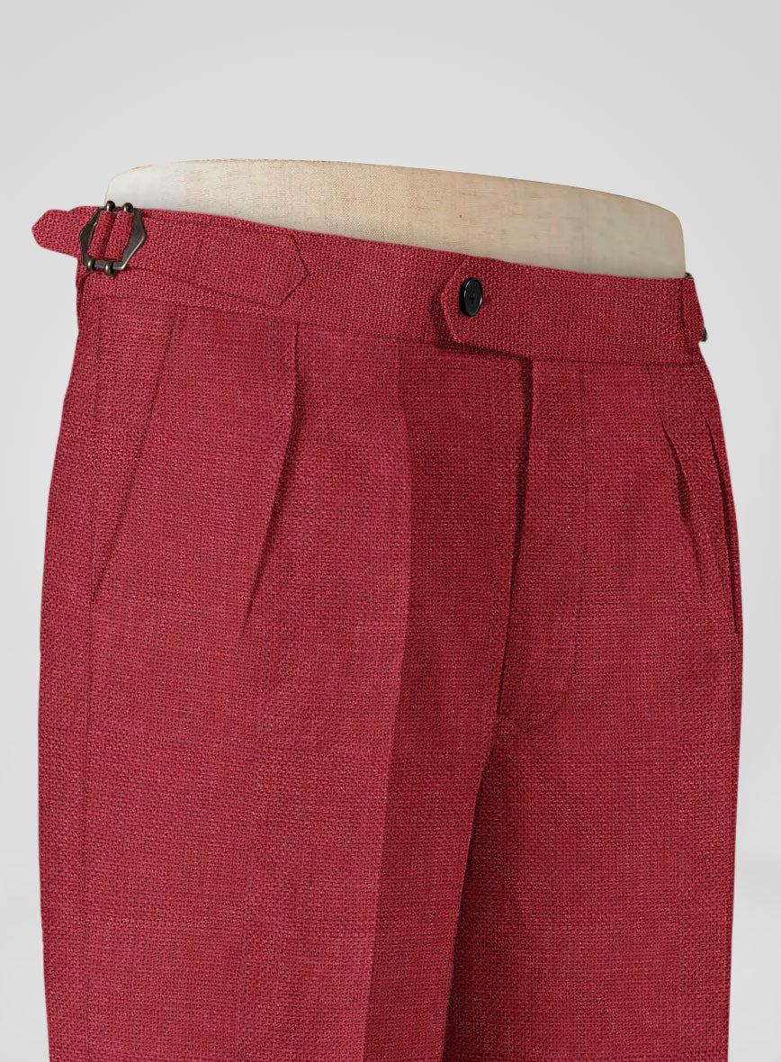 Italian Prato Red Dobby Linen Highland Trousers - StudioSuits
