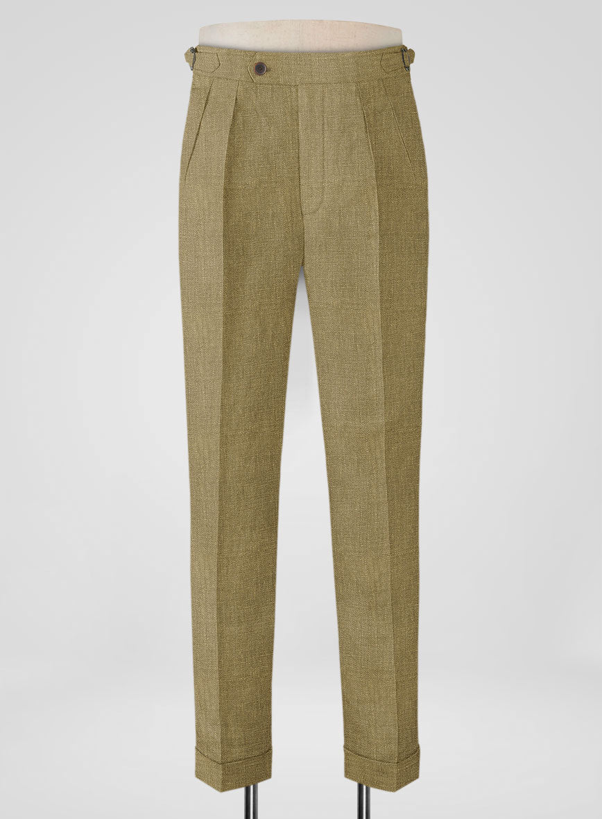 Italian Prato Tan Linen Highland Trousers - StudioSuits