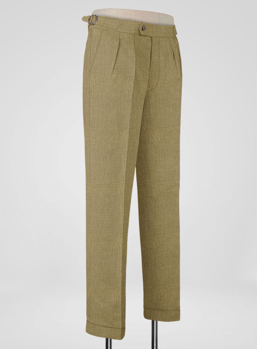 Italian Prato Tan Linen Highland Trousers - StudioSuits